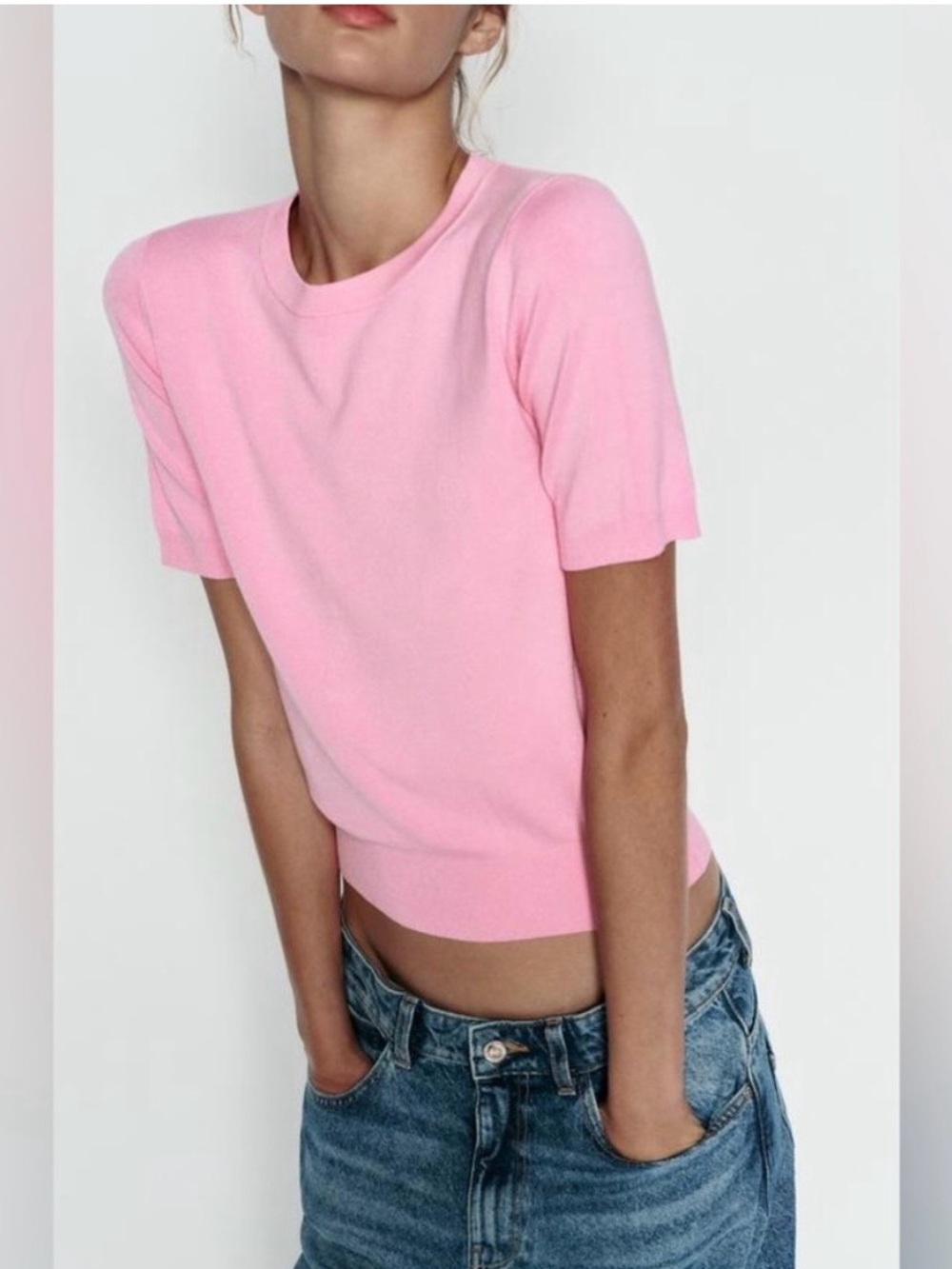 Zara Women’s Basic Knit Short Sleeve Sweater in Pink (XL fits smaller)